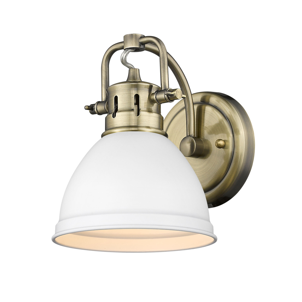 Yep by Golden Lighting Duncan 1-light Vanity in Aged Brass and Matte White shade